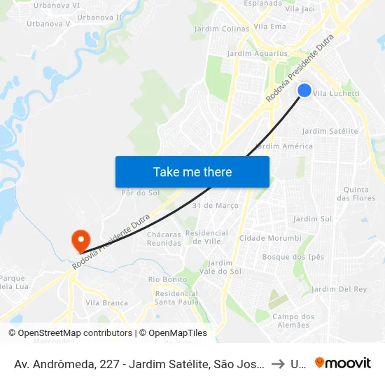 Av. Andrômeda, 227 - Jardim Satélite, São José Dos Campos to Unip map