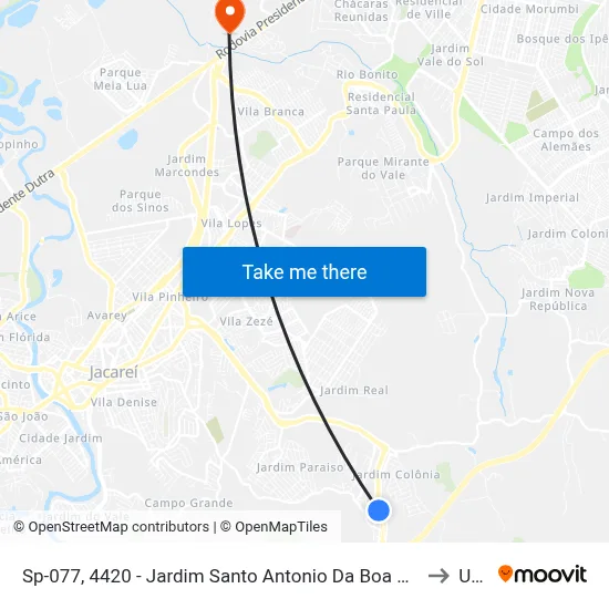 Sp-077, 4420 - Jardim Santo Antonio Da Boa Vista, Jacareí to Unip map