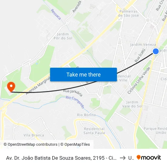Av. Dr. João Batista De Souza Soares, 2195 - Cidade Morumbi, São José Dos Campos to Unip map