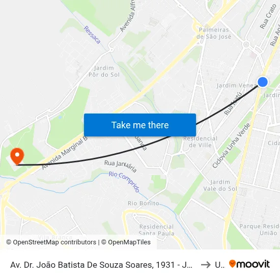 Av. Dr. João Batista De Souza Soares, 1931 - Jardim Oriental, São José Dos Campos to Unip map