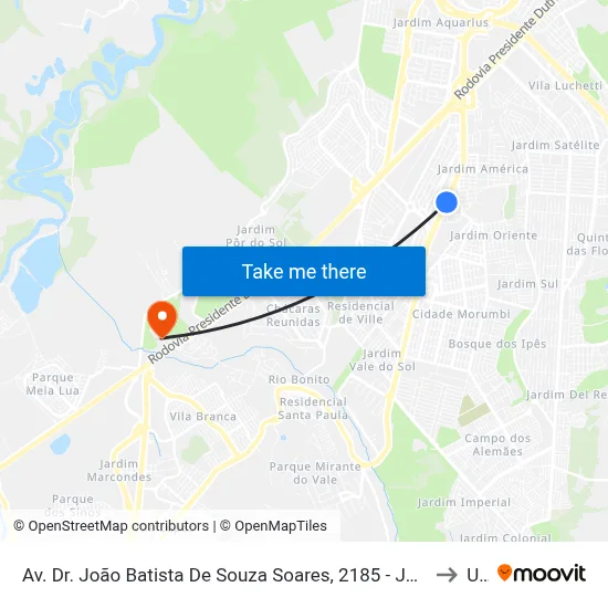 Av. Dr. João Batista De Souza Soares, 2185 - Jardim America, São José Dos Campos to Unip map