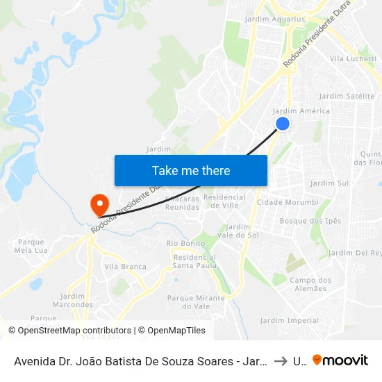 Avenida Dr. João Batista De Souza Soares - Jardim America, São José Dos Campos to Unip map