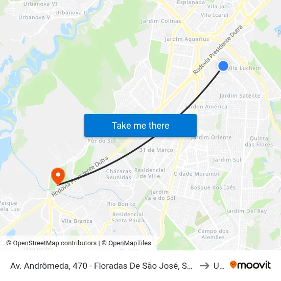 Av. Andrômeda, 470 - Floradas De São José, São José Dos Campos to Unip map