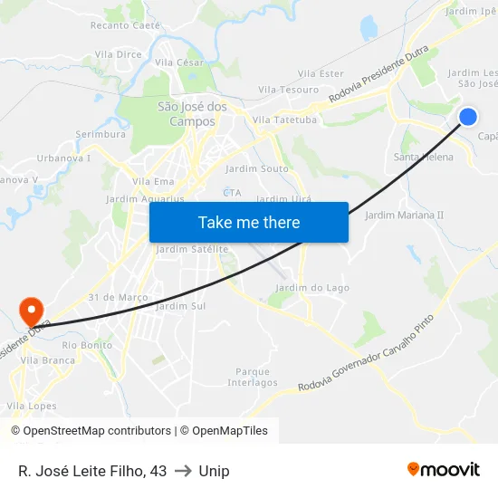 R. José Leite Filho, 43 to Unip map