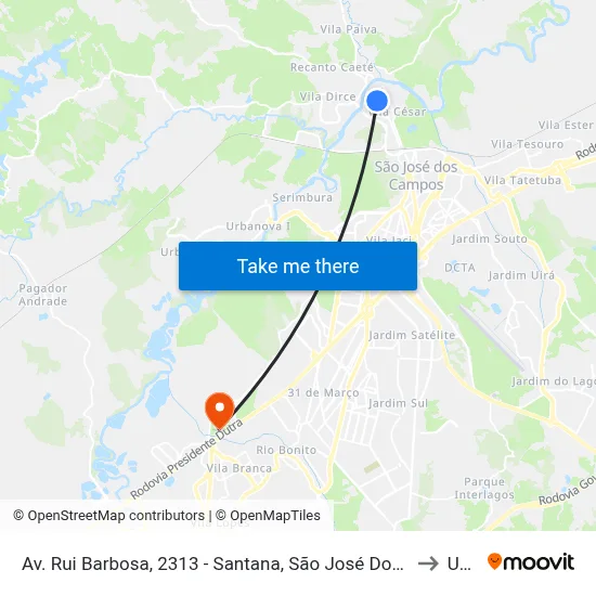 Av. Rui Barbosa, 2313 - Santana, São José Dos Campos to Unip map