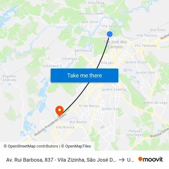 Av. Rui Barbosa, 837 - Vila Zizinha, São José Dos Campos to Unip map