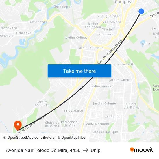 Avenida Nair Toledo De Mira, 4450 to Unip map
