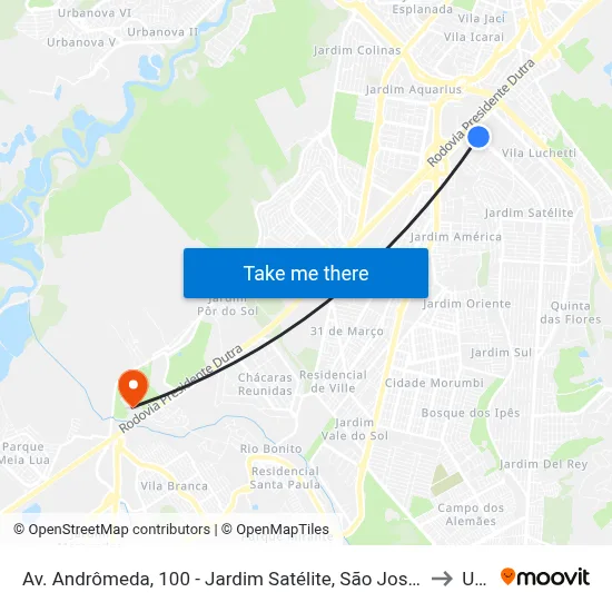 Av. Andrômeda, 100 - Jardim Satélite, São José Dos Campos to Unip map