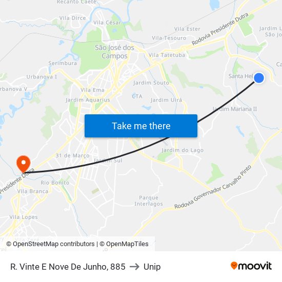 R. Vinte E Nove De Junho, 885 to Unip map