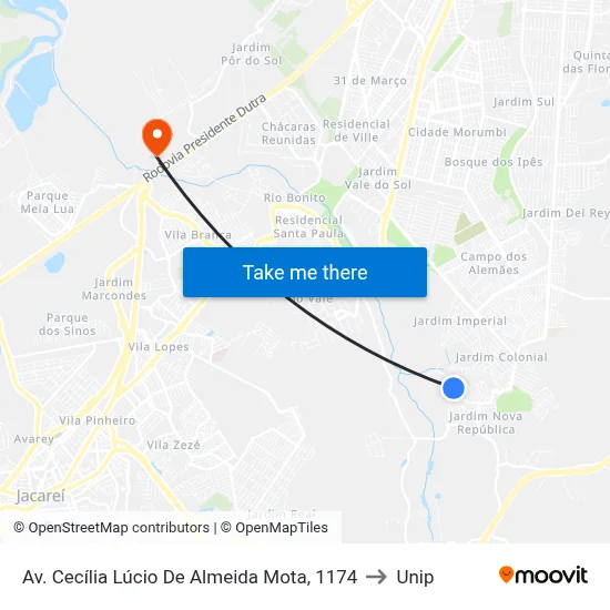Av. Cecília Lúcio De Almeida Mota, 1174 to Unip map
