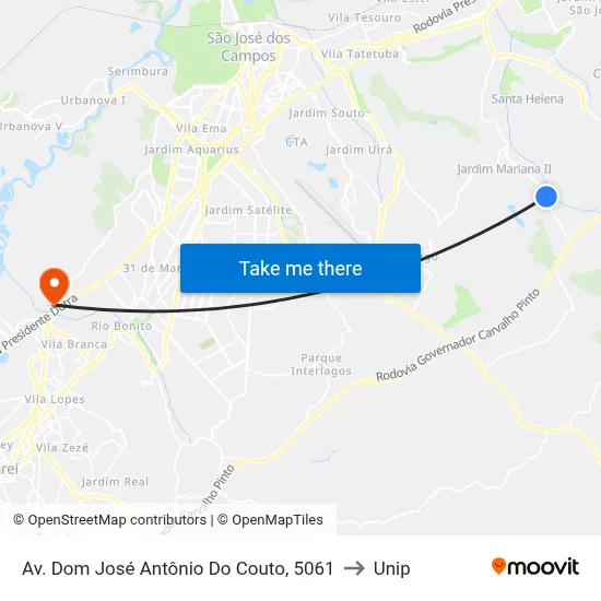 Av. Dom José Antônio Do Couto, 5061 to Unip map