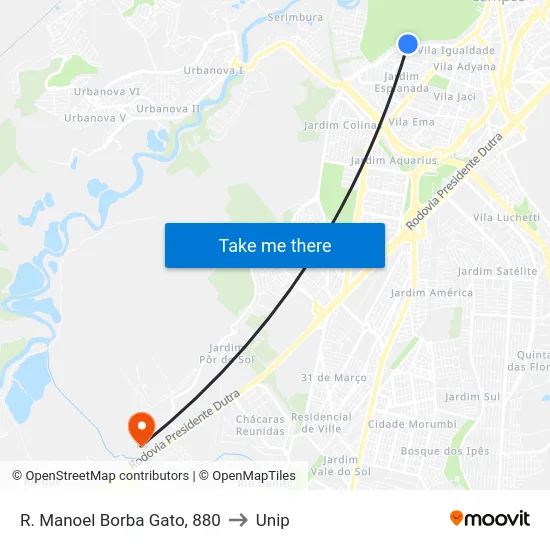 R. Manoel Borba Gato, 880 to Unip map