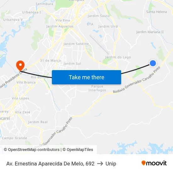 Av. Ernestina Aparecida De Melo, 692 to Unip map