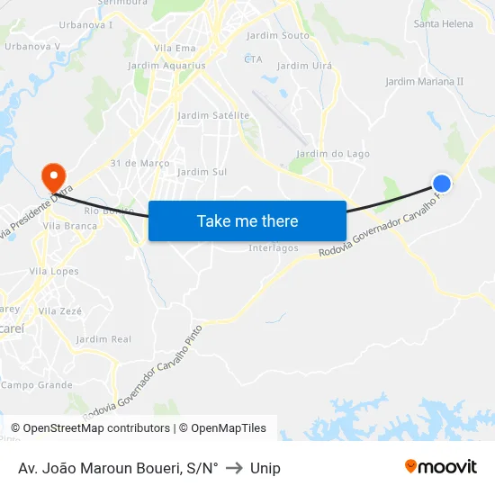 Av. João Maroun Boueri, S/N° to Unip map