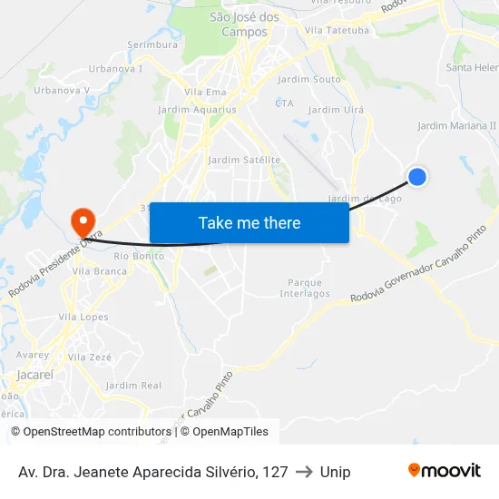 Av. Dra. Jeanete Aparecida Silvério, 127 to Unip map