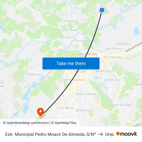 Estr. Municipal Pedro Moacir De Almeida, S/Nº to Unip map