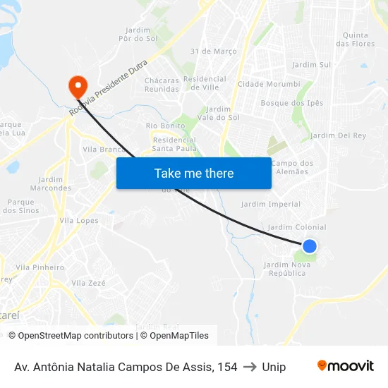 Av. Antônia Natalia Campos De Assis, 154 to Unip map