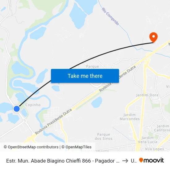 Estr. Mun. Abade Biagino Chieffi 866 - Pagador De Andrade Jacareí - SP 12334-480 Brasil to Unip map