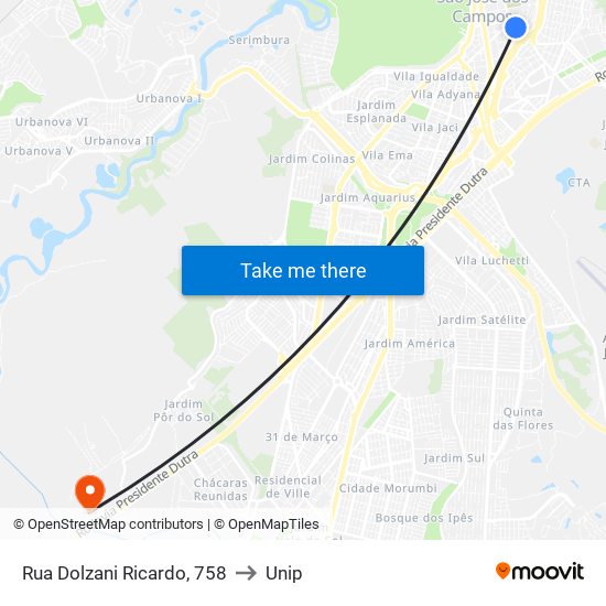 Rua Dolzani Ricardo, 758 to Unip map