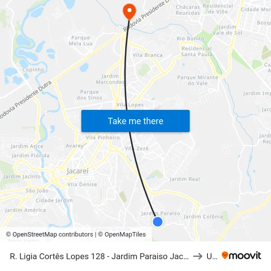 R. Ligia Cortês Lopes 128 - Jardim Paraiso Jacareí - SP 12316-520 Brasil to Unip map