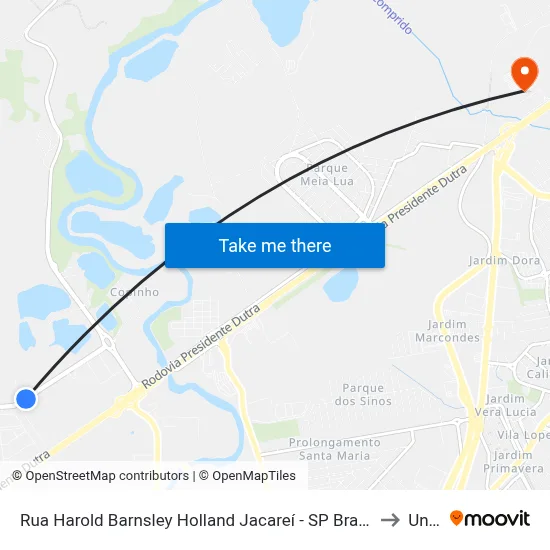 Rua Harold Barnsley Holland Jacareí - SP Brasil to Unip map
