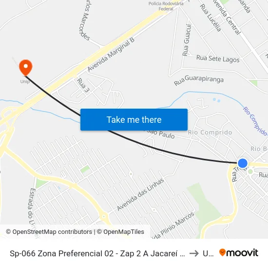 Sp-066 Zona Preferencial 02 - Zap 2 A Jacareí - São Paulo Brasil to Unip map