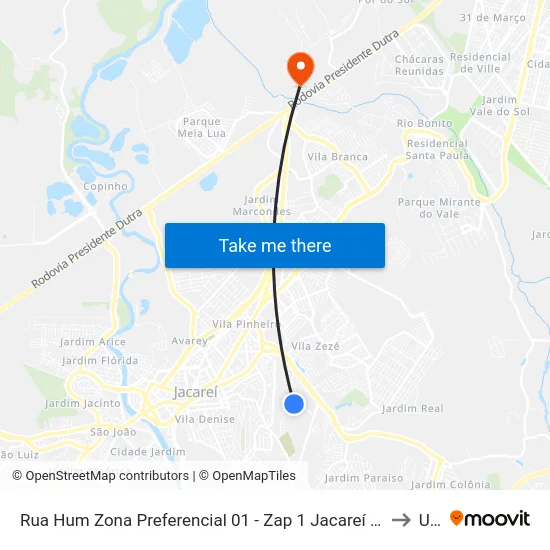 Rua Hum Zona Preferencial 01 - Zap 1 Jacareí - São Paulo 12310 Brasil to Unip map