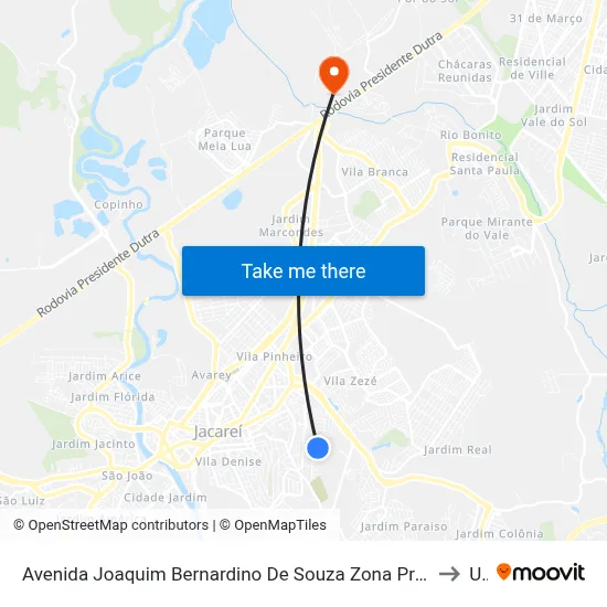 Avenida Joaquim Bernardino De Souza Zona Preferencial 01 - Zap 1 Jacareí - São Paulo 12316 Brasil to Unip map