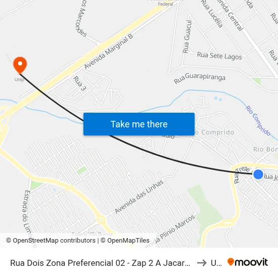 Rua Dois Zona Preferencial 02 - Zap 2 A Jacareí - São Paulo Brasil to Unip map