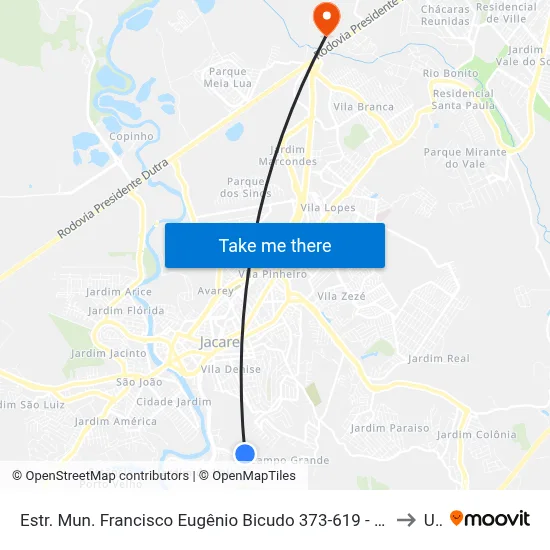 Estr. Mun. Francisco Eugênio Bicudo 373-619 - Jardim Colinas Jacareí - SP 12319-010 Brasil to Unip map