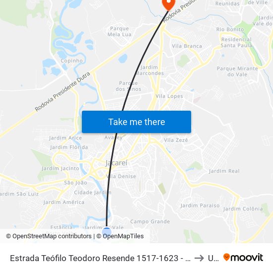 Estrada Teófilo Teodoro Resende 1517-1623 - Jardim Colinas SP Brasil to Unip map