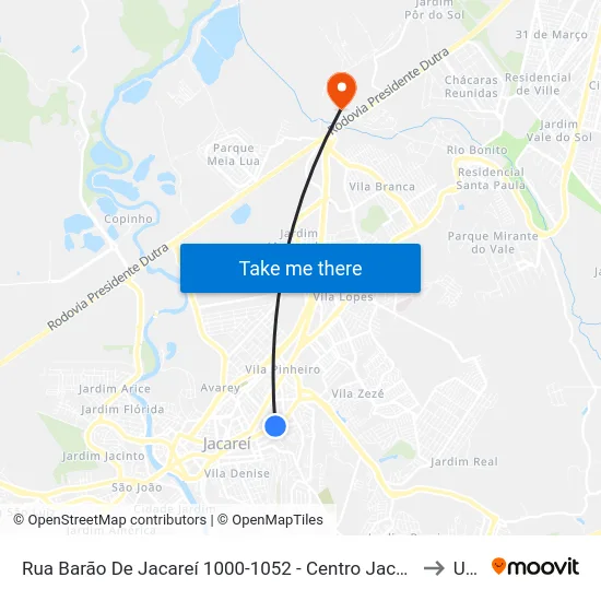 Rua Barão De Jacareí 1000-1052 - Centro Jacareí - SP Brasil to Unip map