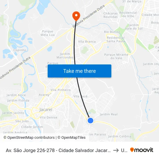 Av. São Jorge 226-278 - Cidade Salvador Jacareí - SP 12312-130 Brasil to Unip map