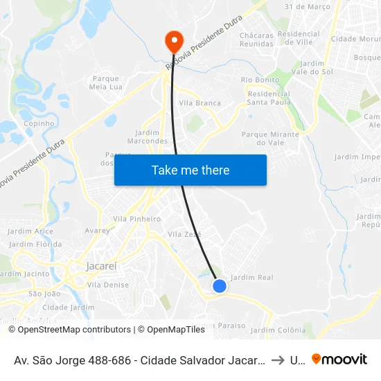 Av. São Jorge 488-686 - Cidade Salvador Jacareí - SP 12312-130 Brasil to Unip map