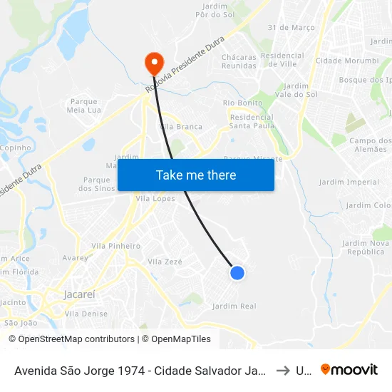 Avenida São Jorge 1974 - Cidade Salvador Jacareí - SP Brasil to Unip map