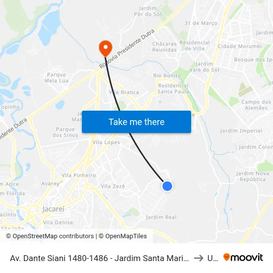 Av. Dante Siani 1480-1486 - Jardim Santa Marina Jacareí - SP Brasil to Unip map