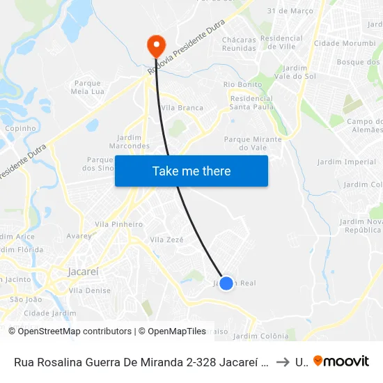 Rua Rosalina Guerra De Miranda 2-328 Jacareí - SP 12312-400 República Federativa Do Brasil to Unip map