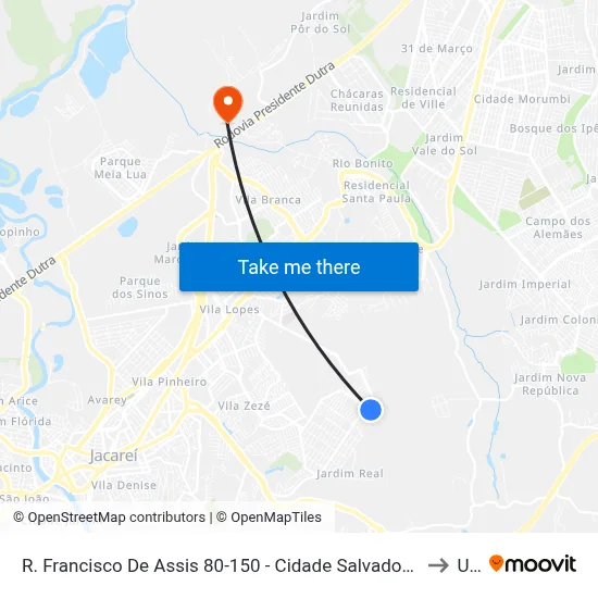 R. Francisco De Assis 80-150 - Cidade Salvador Jacareí - SP 12312-330 Brasil to Unip map