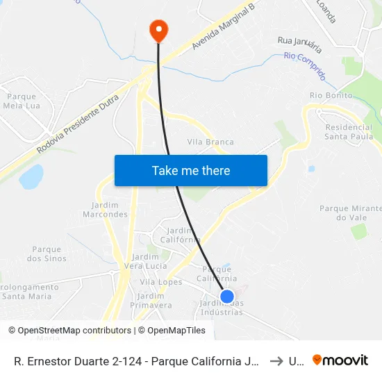 R. Ernestor Duarte 2-124 - Parque California Jacareí - SP Brasil to Unip map