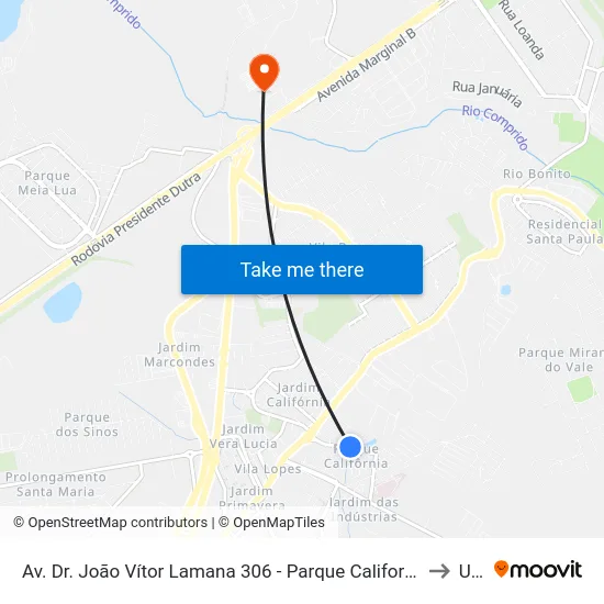 Av. Dr. João Vítor Lamana 306 - Parque California Jacareí - SP Brasil to Unip map