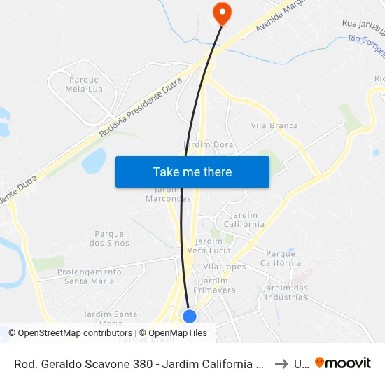 Rod. Geraldo Scavone 380 - Jardim California Jacareí - SP 12305-490 Brasil to Unip map