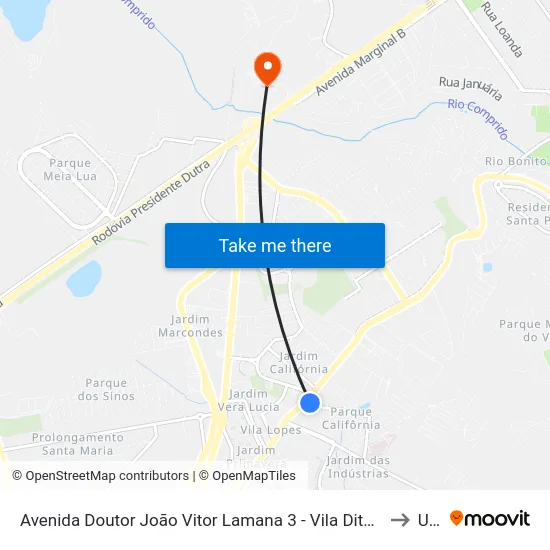 Avenida Doutor João Vitor Lamana 3 - Vila Ditalia Jacareí - SP Brasil to Unip map