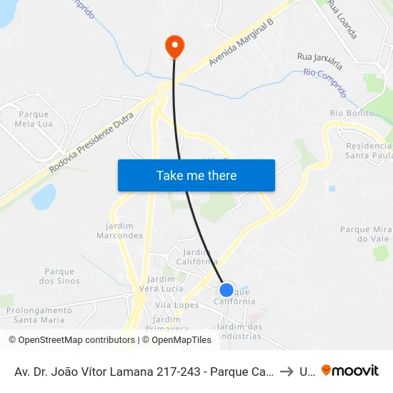 Av. Dr. João Vítor Lamana 217-243 - Parque California Jacareí - SP Brasil to Unip map