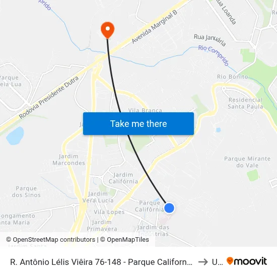 R. Antônio Lélis Viêira 76-148 - Parque California Jacareí - SP 12311-160 Brasil to Unip map