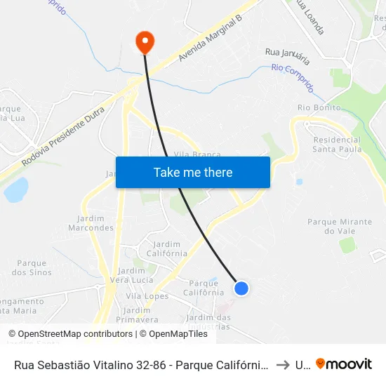 Rua Sebastião Vitalino 32-86 - Parque Califórnia Jacareí - SP 12311-230 Brasil to Unip map