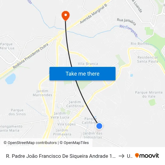 R. Padre João Francisco De Siqueira Andrade 118 - Parque California Jacareí - SP Brasil to Unip map