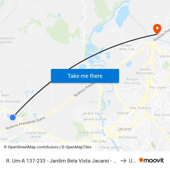 R. Um-A 137-233 - Jardim Bela Vista Jacareí - SP 12332-070 Brasil to Unip map