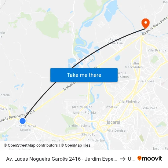 Av. Lucas Nogueira Garcês 2416 - Jardim Esperanca Jacareí - SP Brasil to Unip map