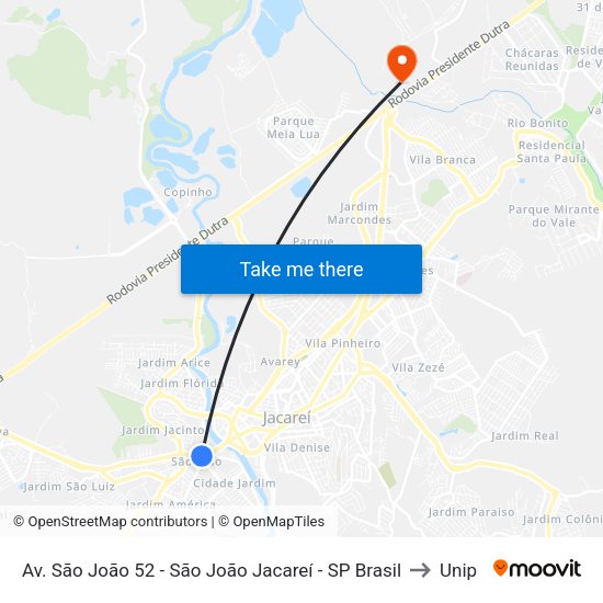 Av. São João 52 - São João Jacareí - SP Brasil to Unip map