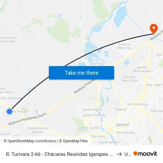 R. Turivara 2-66 - Chácaras Reunidas Igarapes Jacareí - SP 12330-030 Brasil to Unip map